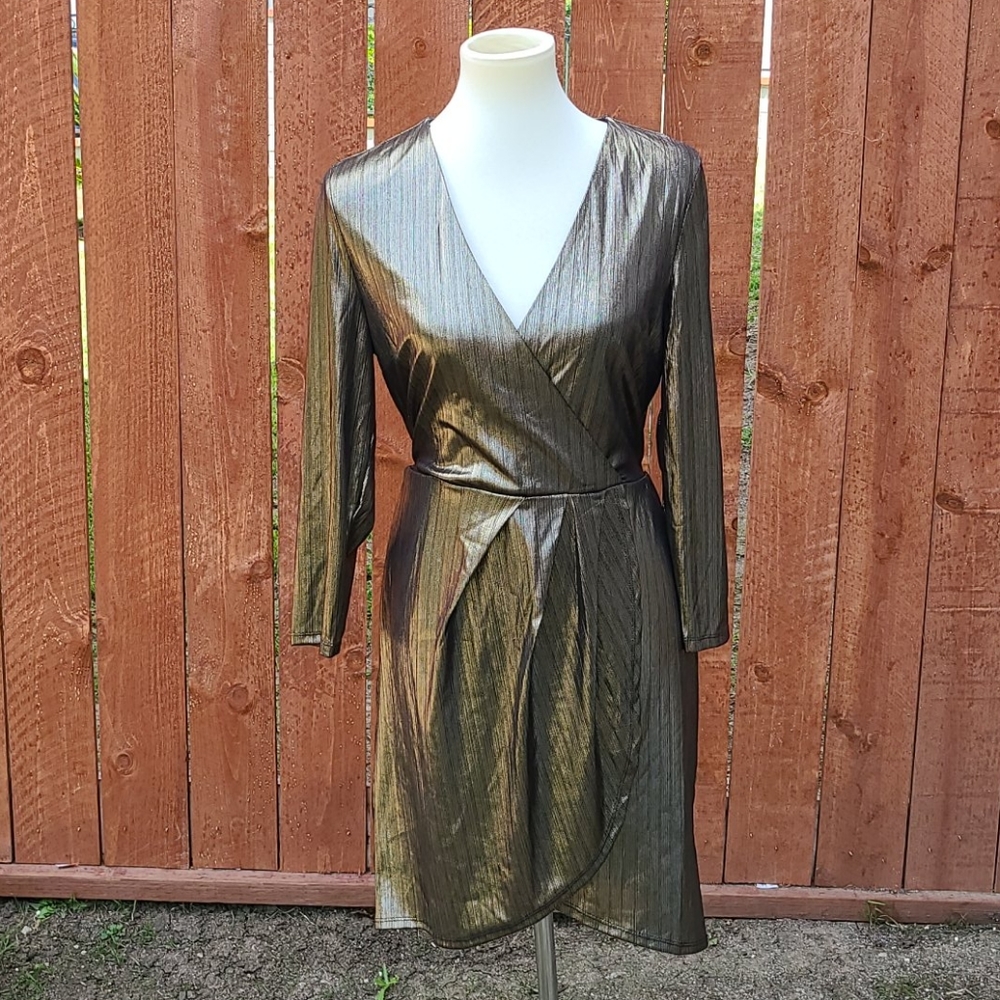 ASOS New Look Gold metallic wrap dress